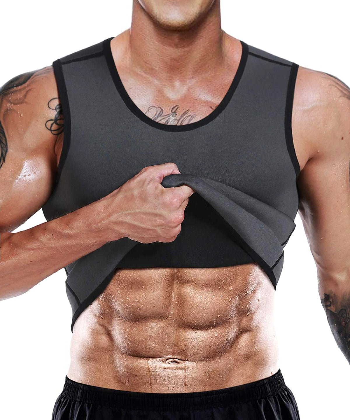 Nonecho Mens Sauna Vest Suit Sbr Diving Material Sweat Like Crazy Water Weight Loss Burn More Fat Ss90 Dark Gray XxLarge