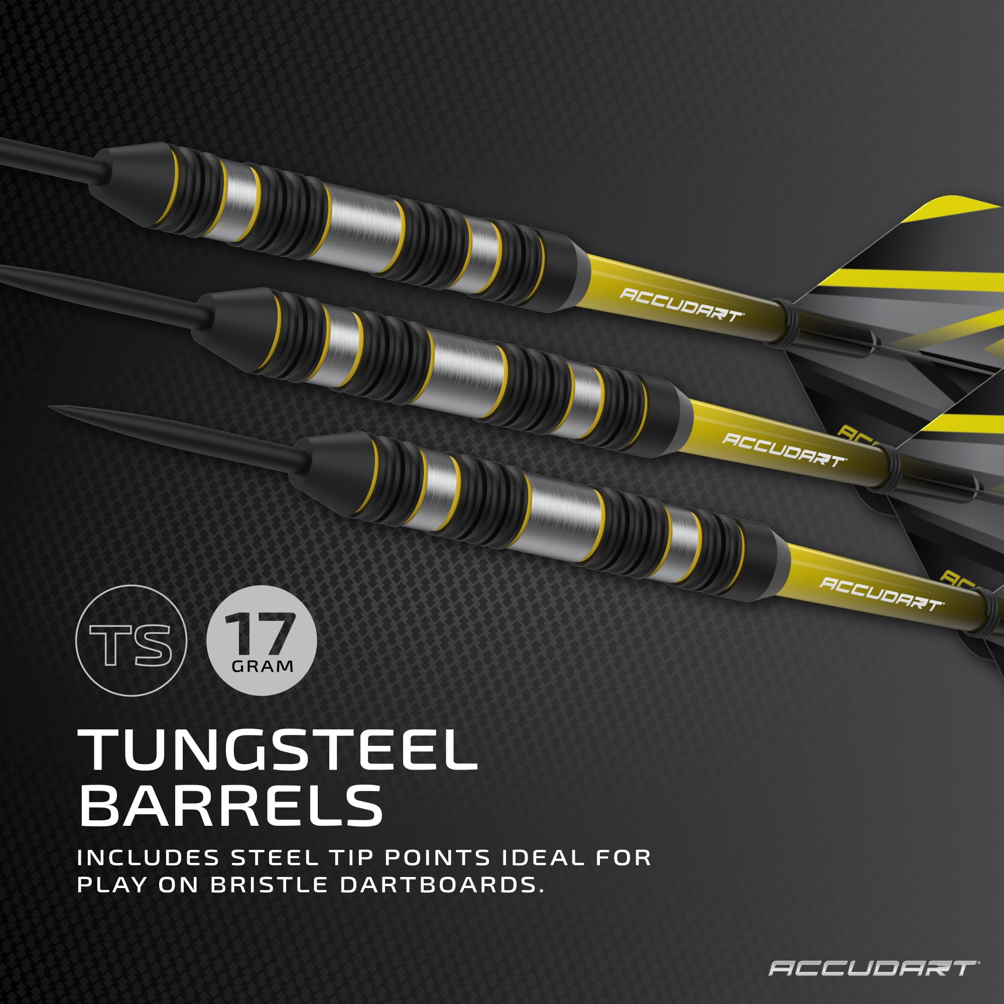 Accudart Steel Tip Dart Set 4.0 - Tungsteel Barrel - Round Grooves For Consistent Grip - Polycarbonate Shafts - Pocket Wallet Fo