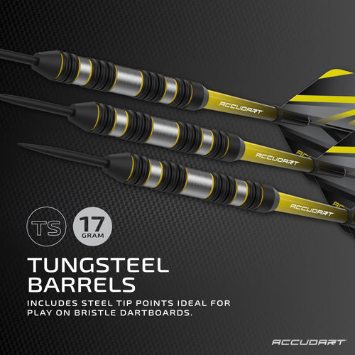 Accudart Steel Tip Dart Set 4.0 - Tungsteel Barrel - Round Grooves For Consistent Grip - Polycarbonate Shafts - Pocket Wallet Fo