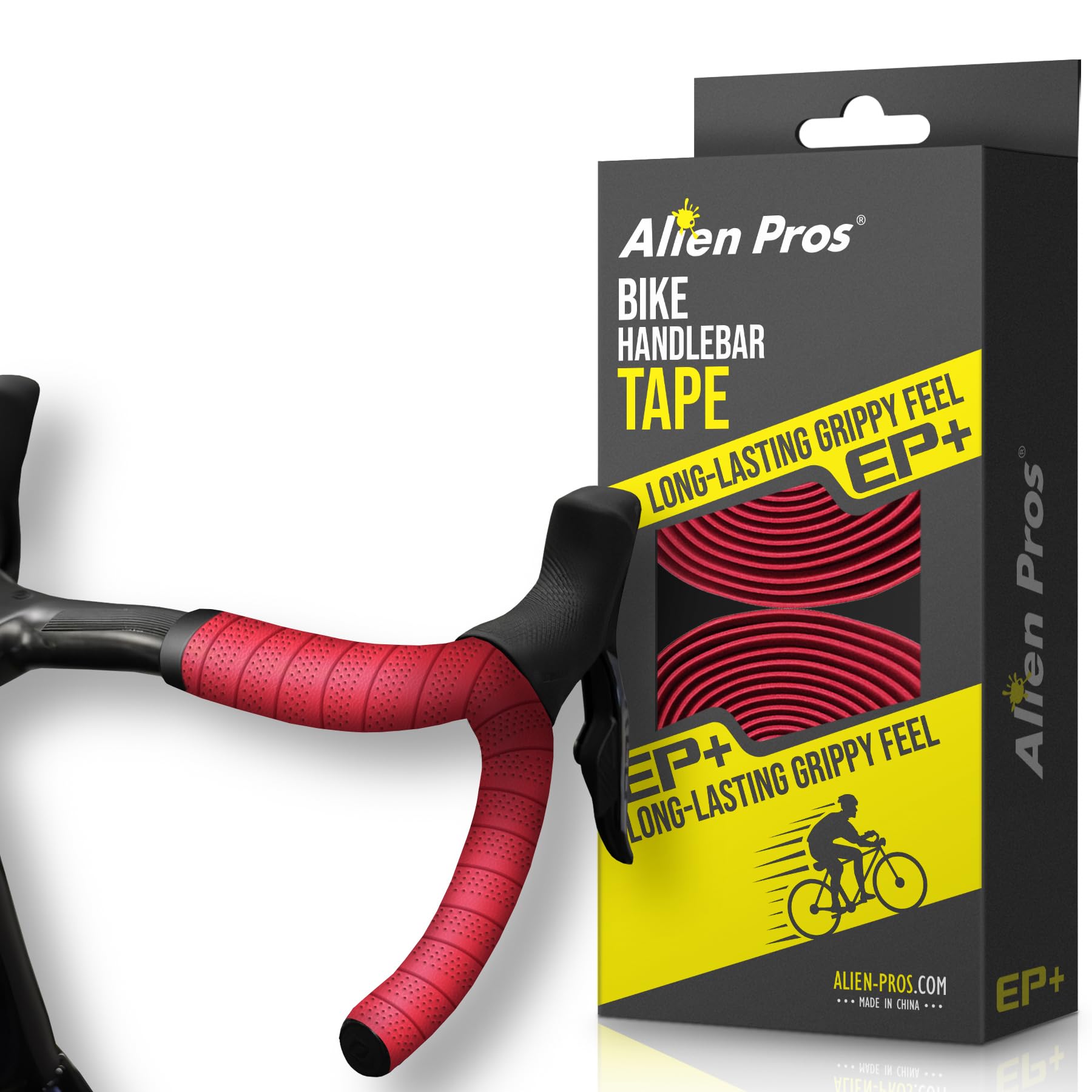 ALIEN PROS Bike Handlebar Tape Red NEW Model EP+ (Set of 2) - Wrap Your Bike for an Awesome Comfortable Ride - Enhance Your Bike