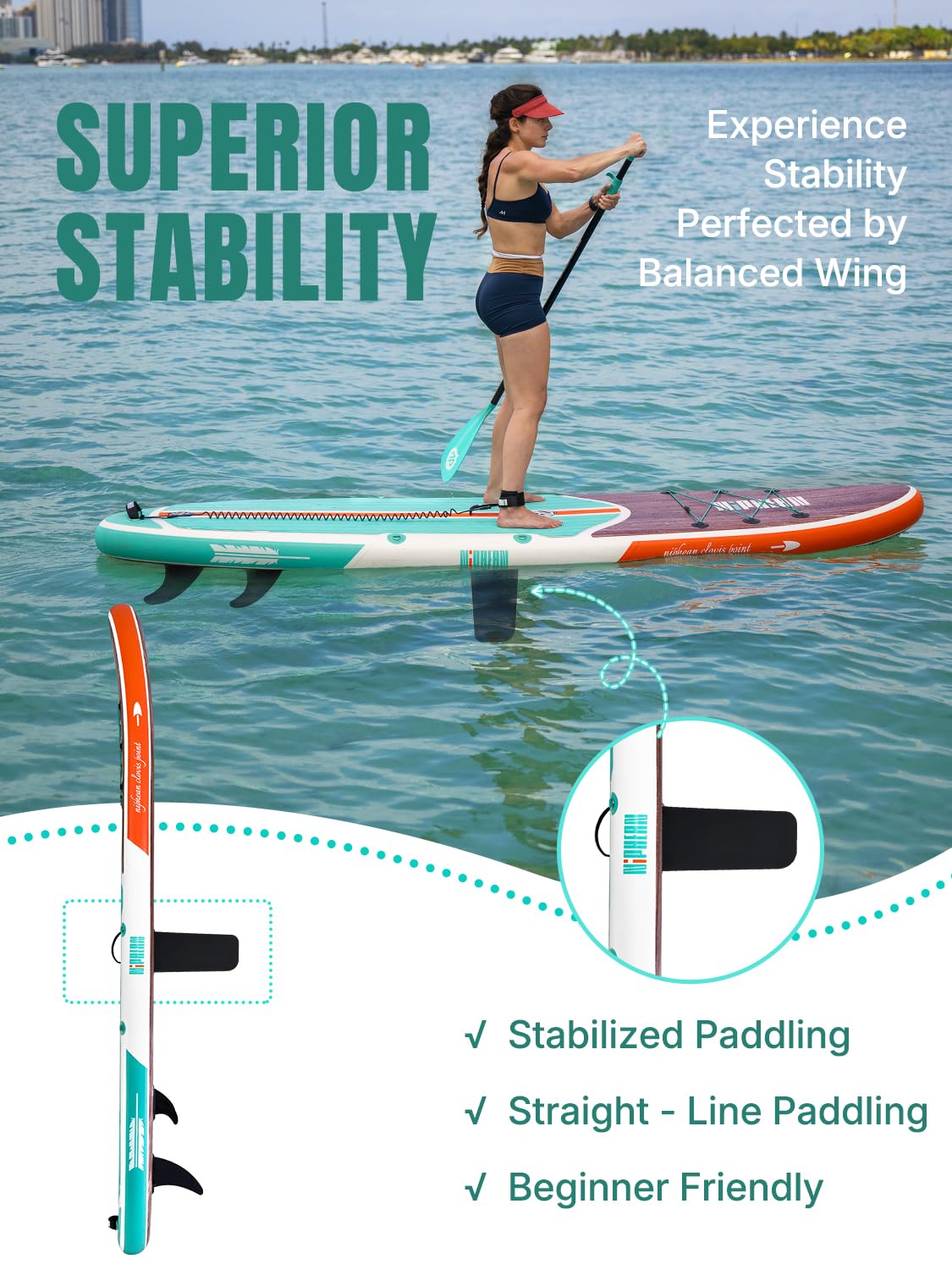 Niphean Inflatable Stand Up Paddle Board with Balanced Wing Design and SUP Accessories, Anti-Slip EVA Deck, 106 Inflatable Paddl