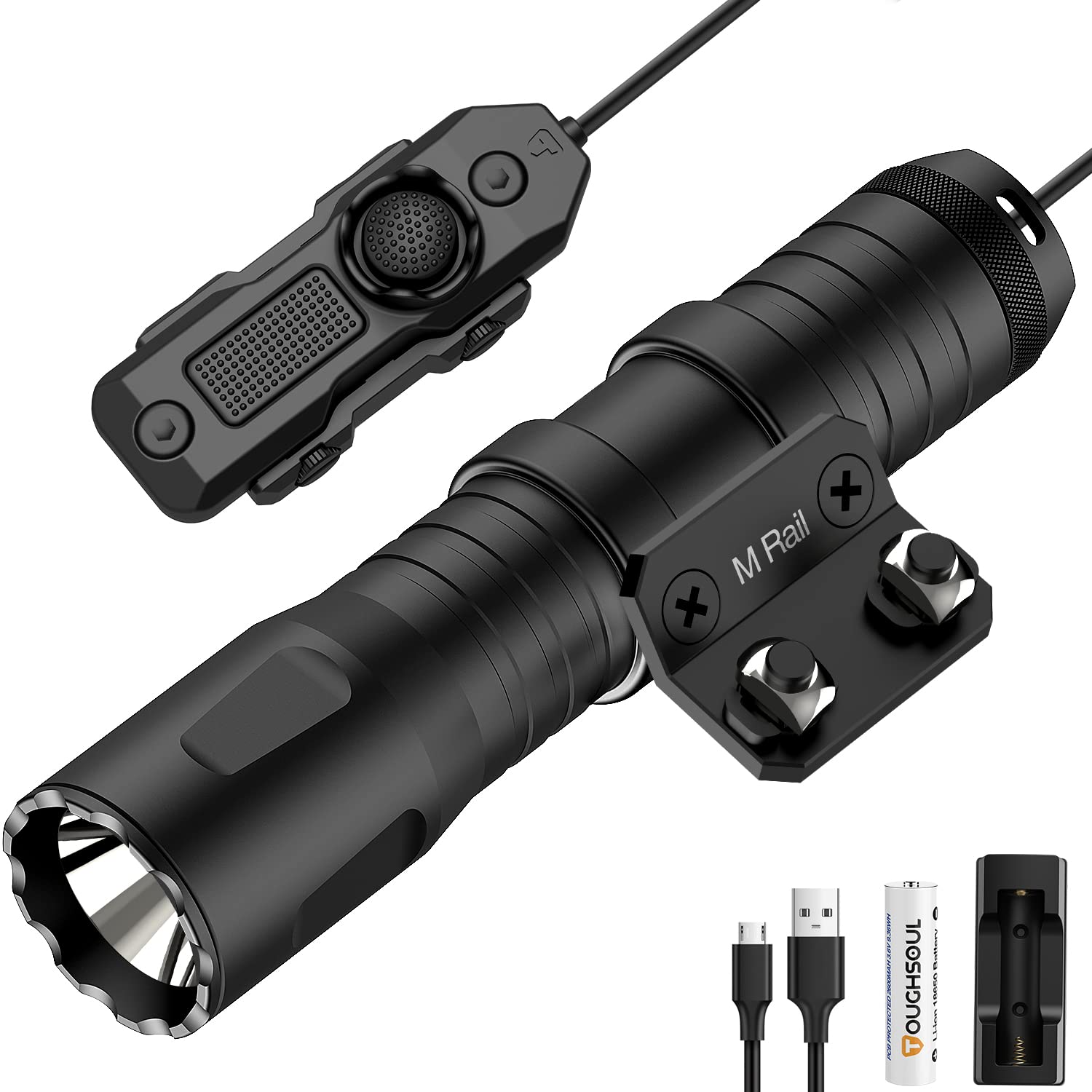 TOUGHSOUL Mlok Picatinny Tactical Flashlight 1250 Lumens, Rechargeable Flashlight with Remote Pressure Switch LED Light with Rec