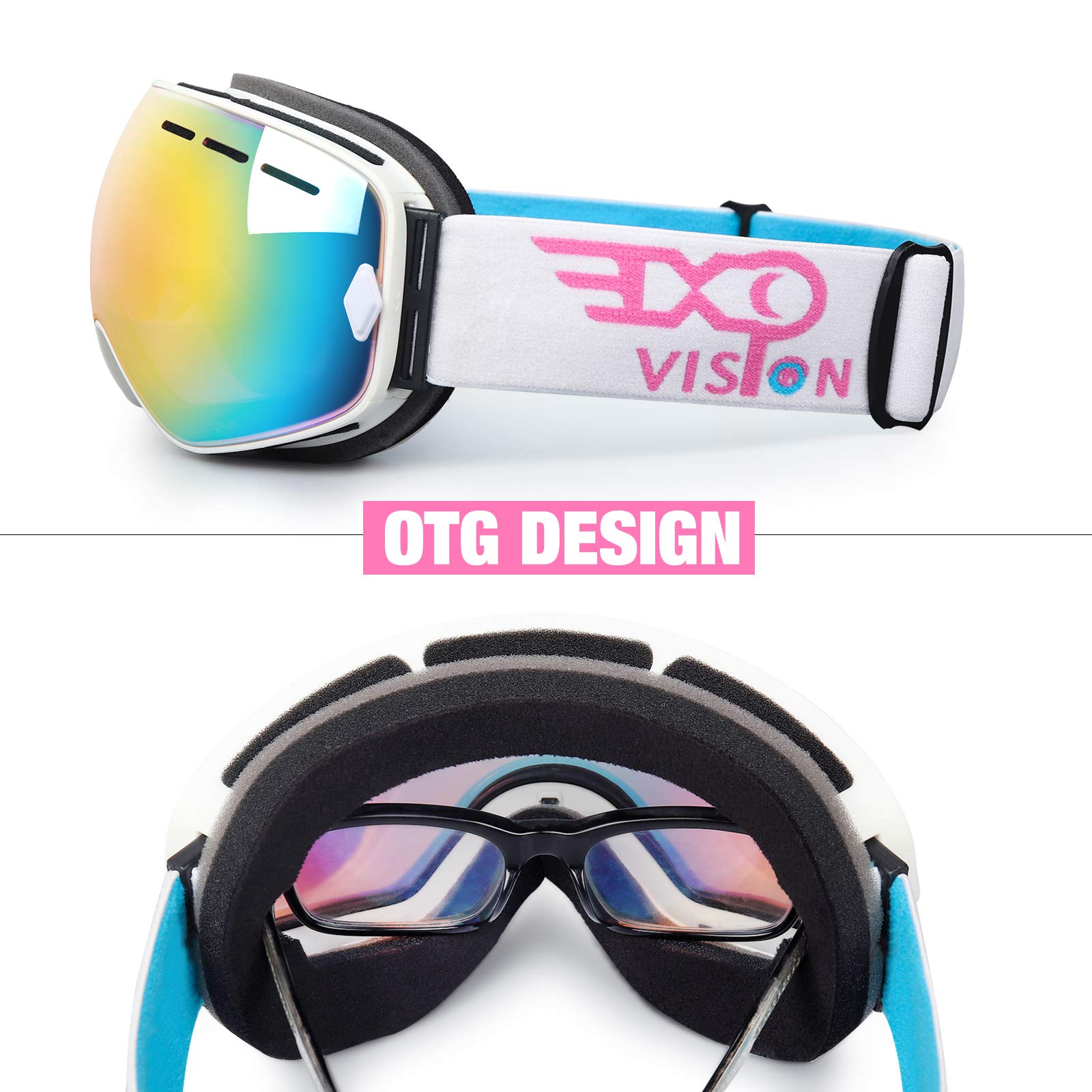 Exp Vision Ski Snowboard Goggles For Man Woman And Younth, Otg Snow Goggle Anti Fog Uv400 Protection Winter Outdoor Sports Goggl