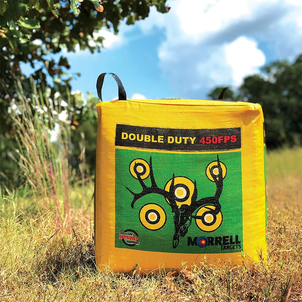 Morrell Double Duty 450 Fps Cube Field Point Archery Bag Target With Traditional Bullseyes, Nine-Ball, Dartboard Game, And Deer