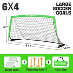 Runbow 6X4 Ft Portable Kids Soccer Goal For Backyard Practice Soccer Net With Carry Bag (6X4 Ft, Green, 2 Pieces)