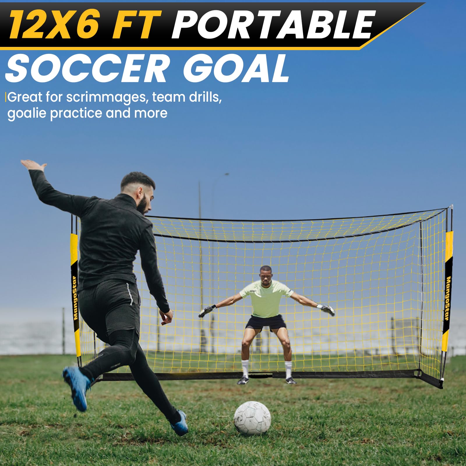 Mangostar Soccer Goal, 12X6 Ft Soccer Goals For Backyard Portable Net Collapsible Metal Base, Quick Setup Soccer Net For Indoor