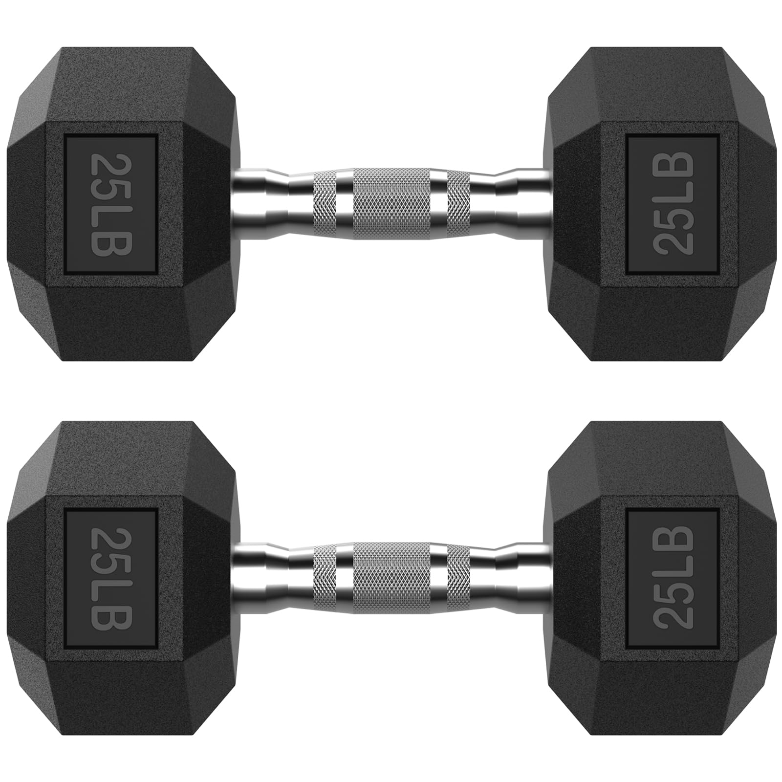 HANDBODE 25LB Hex Dumbbell Pair, Rubber Encased Hexagonal Hand Weights for Strength Training, Workouts & Exercise