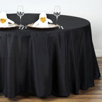 Tableclothsfactory 132 Inch Black Round Tablecloth - Linens Polyester Table Cloth, Stain And Wrinkle Resistant Washable Table Co