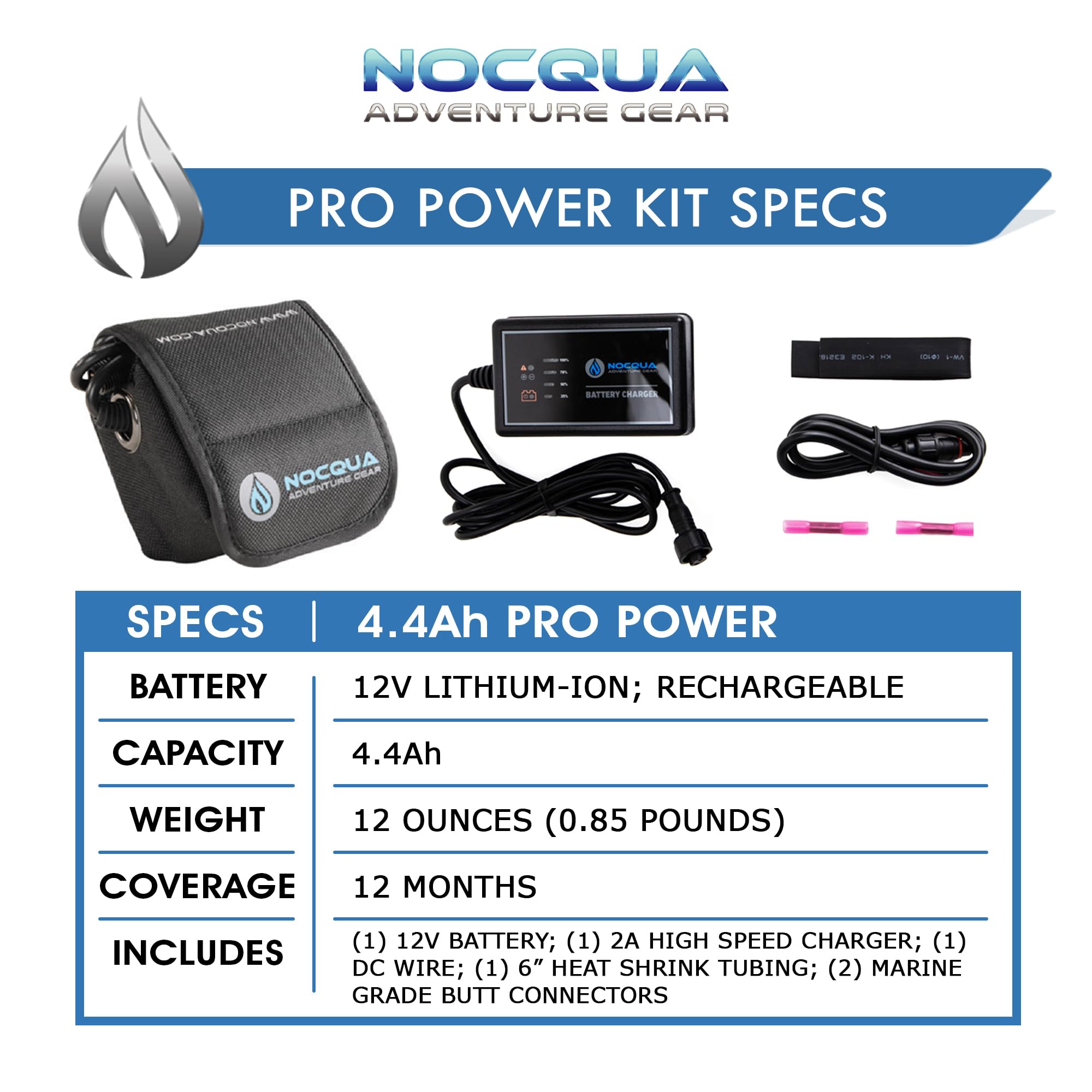 Nocqua 4.4Ah Pro Power Kit For Outdoor And Water Sports Use - Rechargeable - Compatible With Gps, Depth Finders, Fish Finders, I