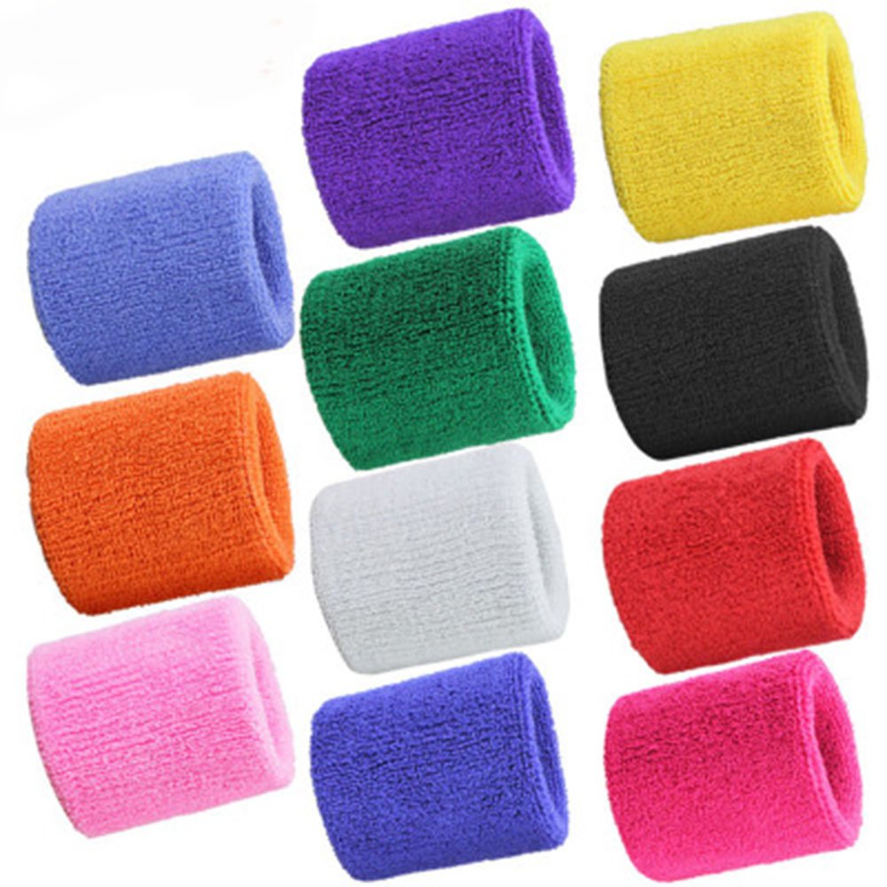 Stoncel 12 Pairs Colorful Sports Wristbands Cotton Sweatband Wristbands Wrist Sweatbands Wrist Sweat Bands For Tennis,Sport, Bas