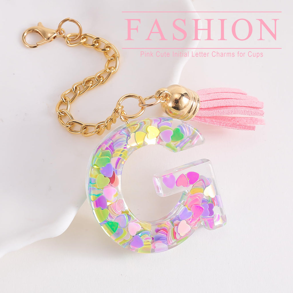 Letter Charm Accessories for Stanley Cup 1 PCS Cute Initial Keychain Handle Charm for Stanley Tumbler for Women Pink Letter G