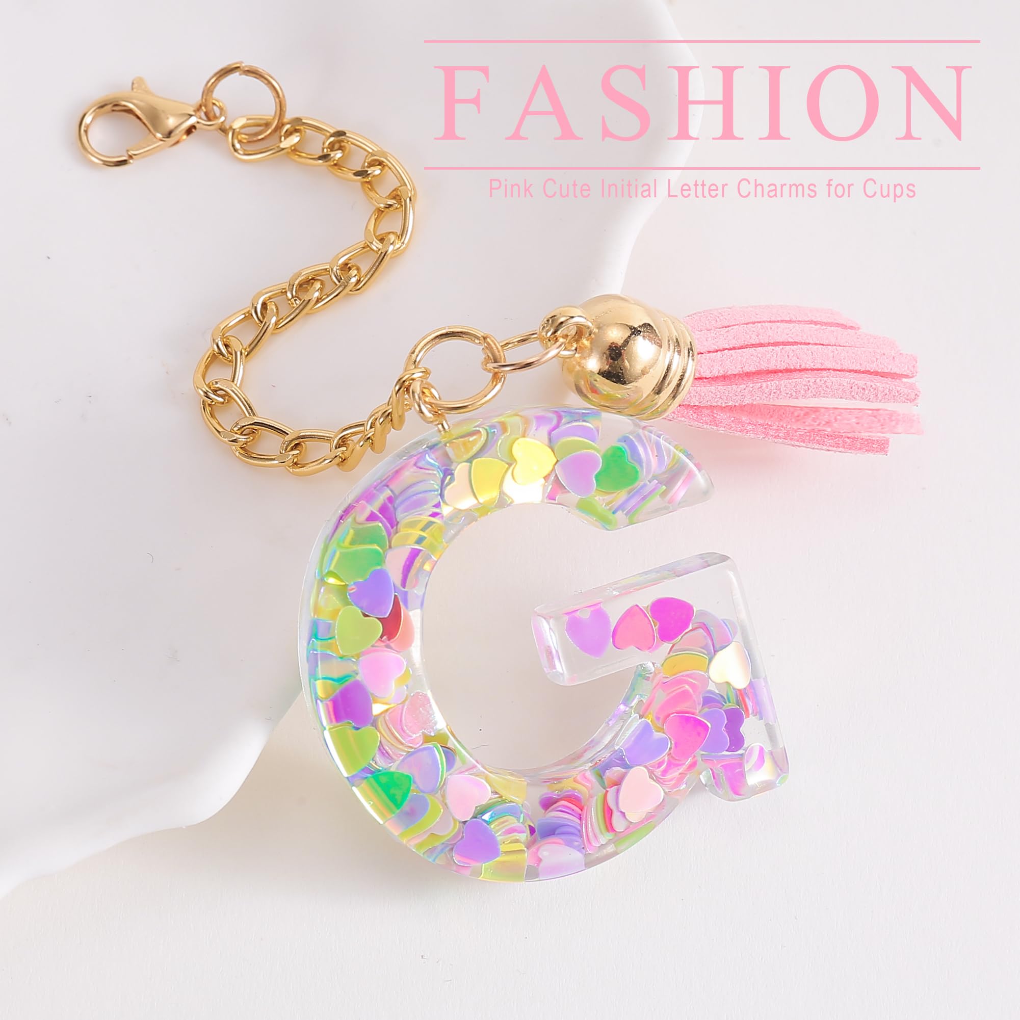 Letter Charm Accessories for Stanley Cup 1 PCS Cute Initial Keychain Handle Charm for Stanley Tumbler for Women Pink Letter G