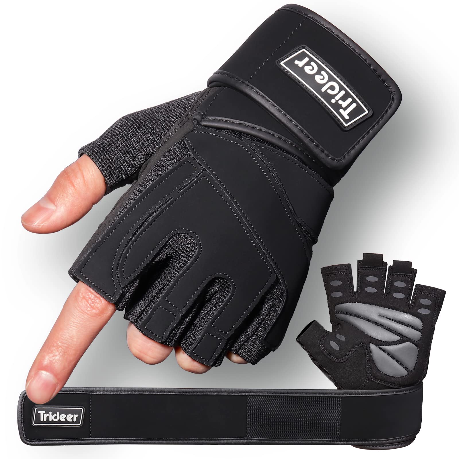 Trideer Padded Workout Gloves For Men - Gym Weight Lifting Gloves With Wrist Wrap Support, Full Palm Protection & Extra Grips Fo