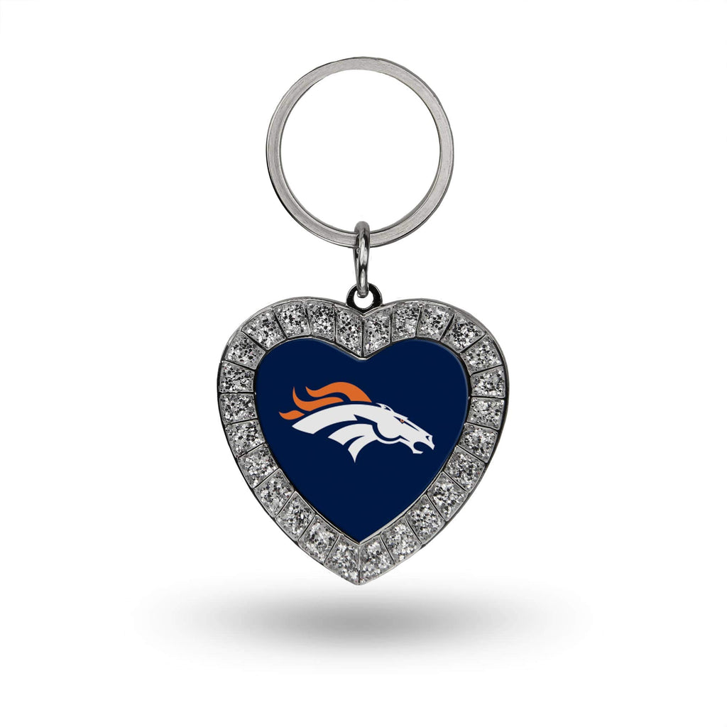 Rico Industries Nfl Denver Broncos Metal Rhinestone Heart Keychain, 1.38 X 3-''