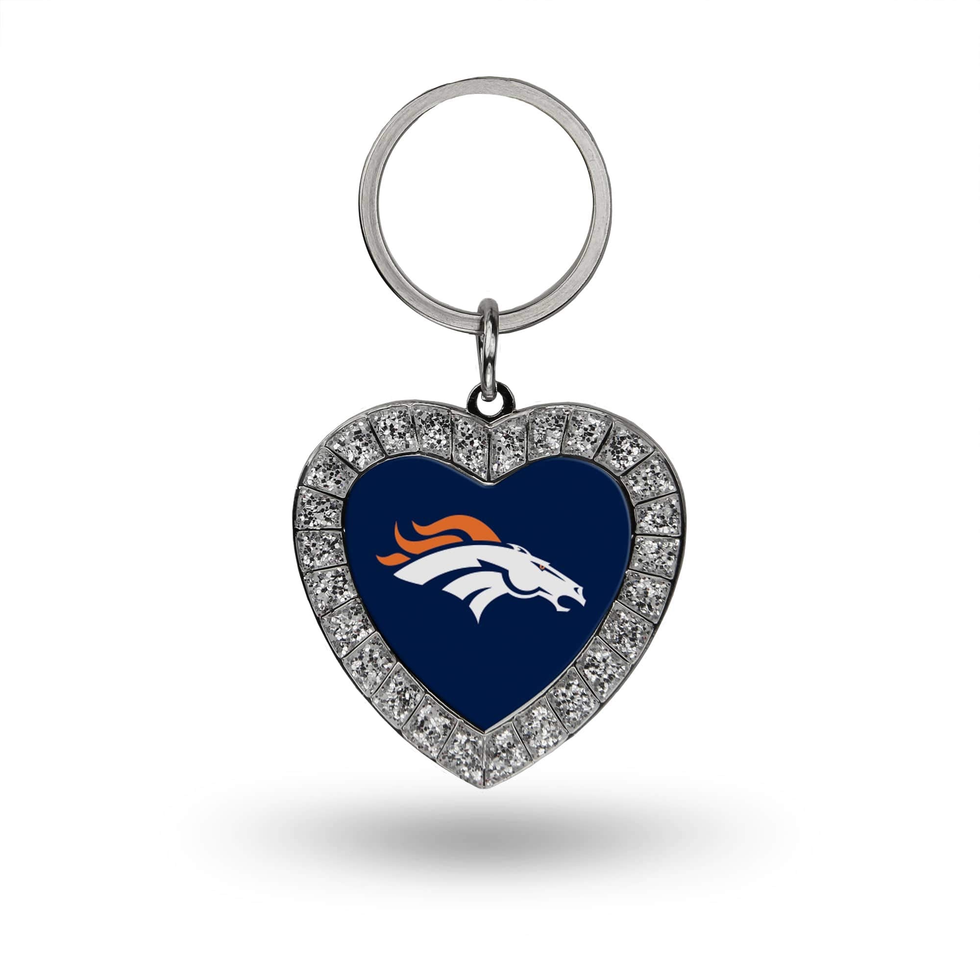 Rico Industries Nfl Denver Broncos Metal Rhinestone Heart Keychain, 1.38 X 3-''