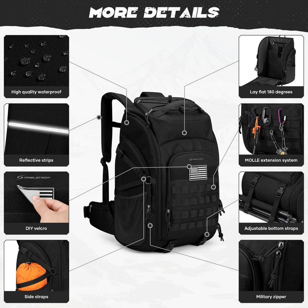 Maelstrom Tactical Backpack For Men, 40L Military Backpack,Water Resistant Assault Pack For Women, 3-Day Bug Out Bag For Hiking,