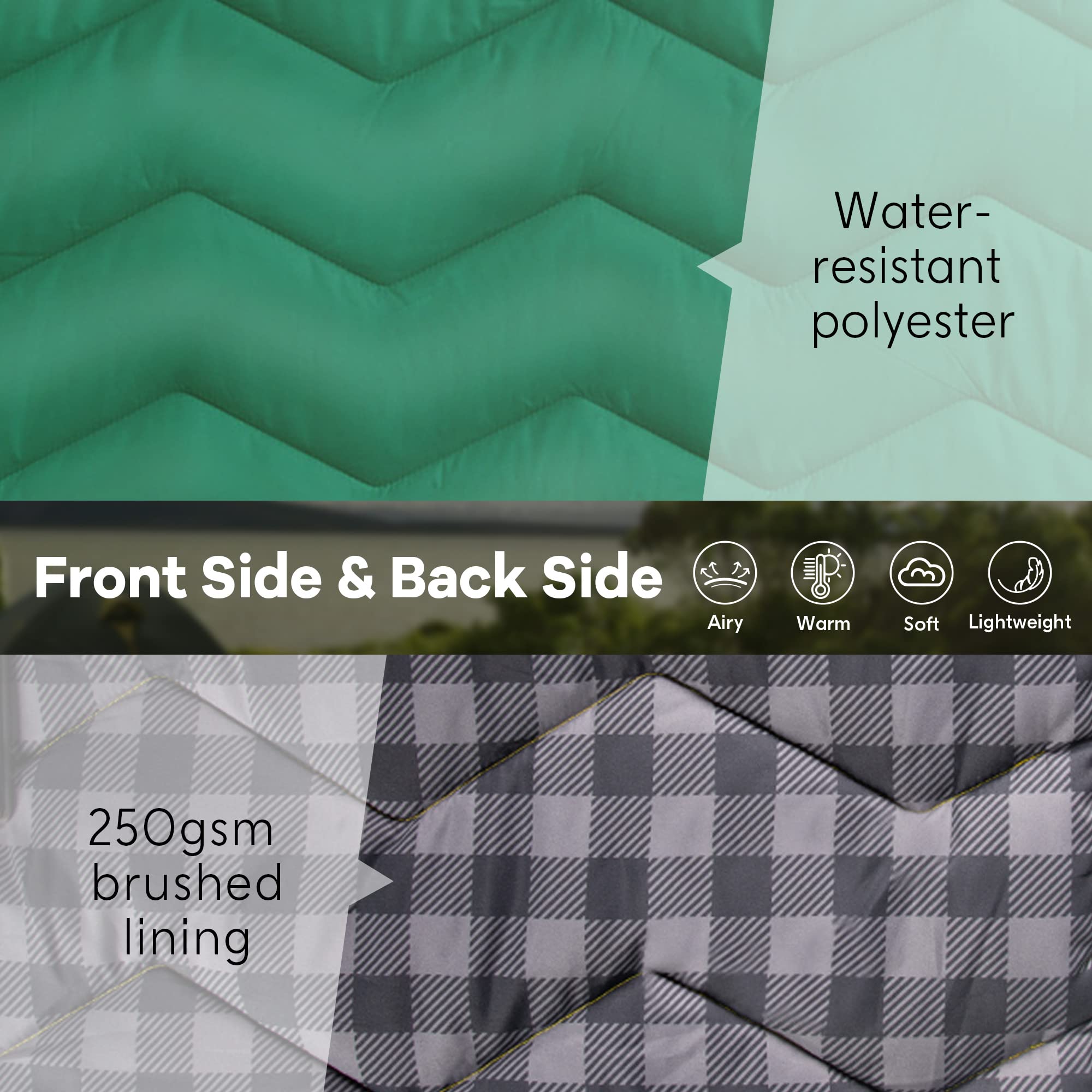 Unikome Lightweight & Waterproof Outdoor Camping Travel Blanket, Puffy Down Alternative With Corner Loops, 7552, Green