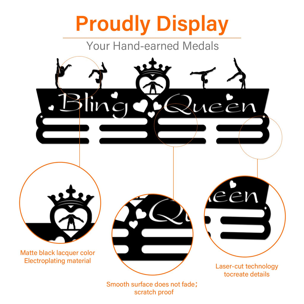 Superdant Medal Holder Gymnastics Medals Display Motivating Word Bling Queen Black Iron Wall Mounted Hooks For Competition Medal