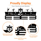 Superdant Medal Holder Gymnastics Medals Display Motivating Word Bling Queen Black Iron Wall Mounted Hooks For Competition Medal
