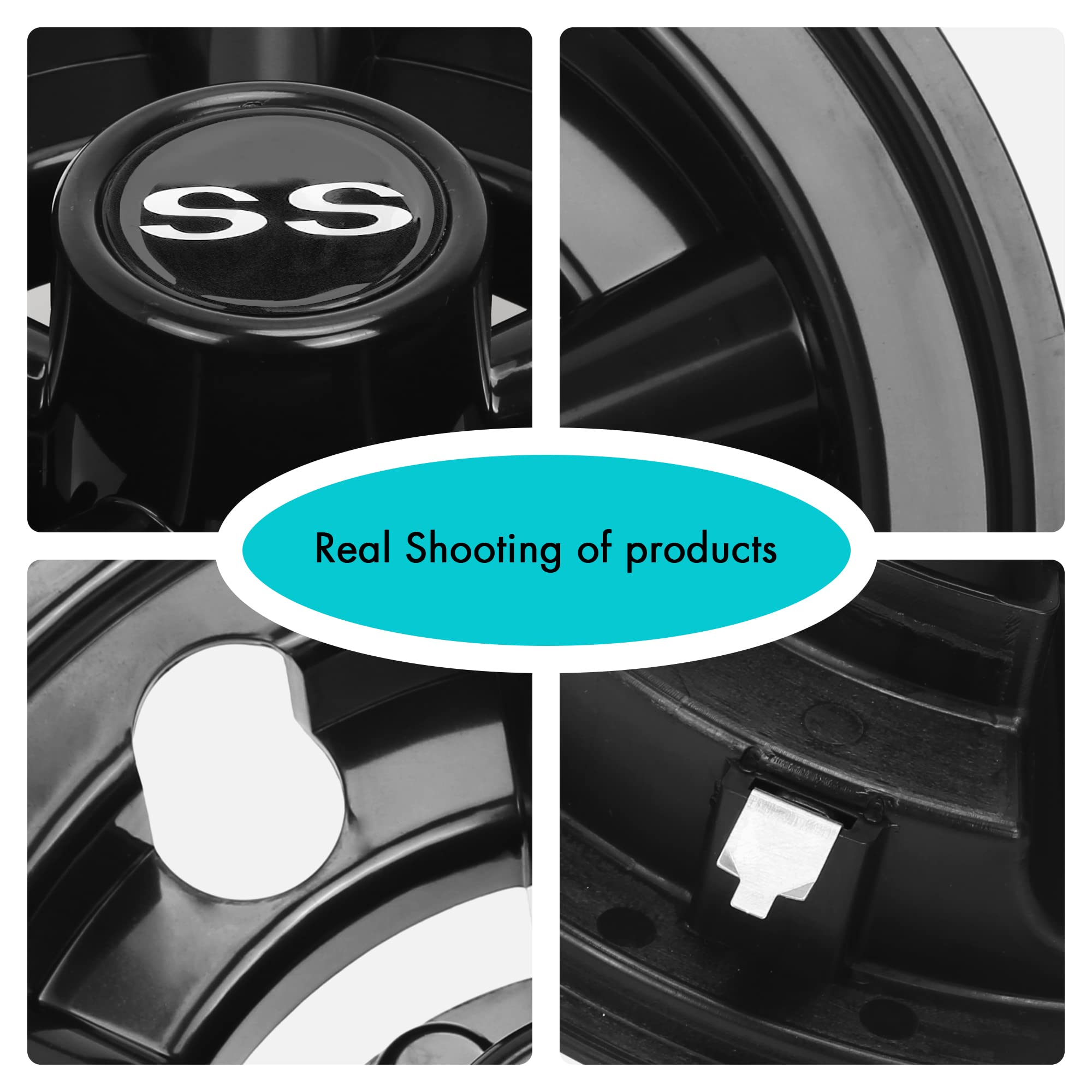 10L0L Golf Cart Wheel Covers Hub Caps For Ezgo, Club Car, Yamaha - 8 Inch Snap-On Installation, Black, Set Of 4