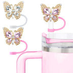 SEMATA 2PCS Cute Butterfly Straw Cover Cap for Stanley Cup Accessories,Bling Crystals Straw Toppers for Stanley Tumbler 40&30 oz