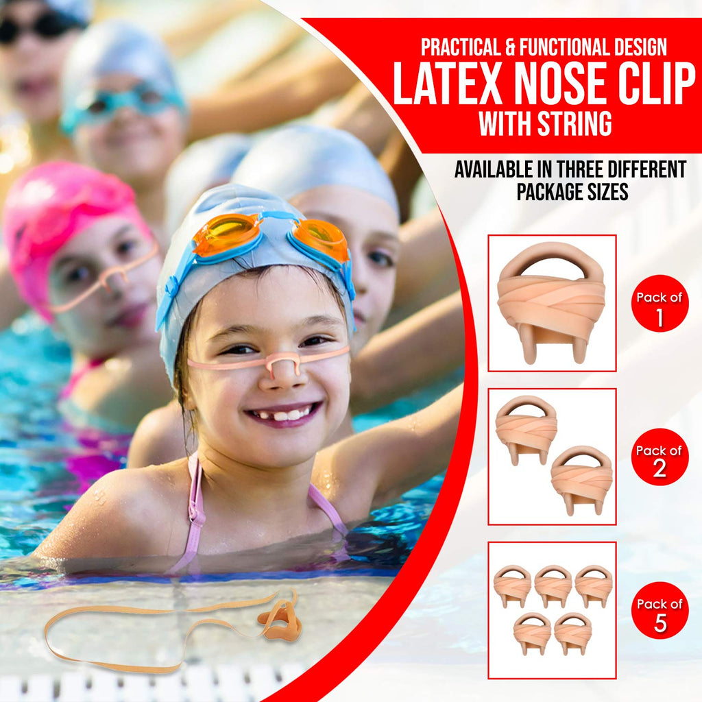Splaqua Swimming Nose Clip With String - Comfortable Soft Latex Plugs For Kids And Adults - Neutral Beige (One Pack)