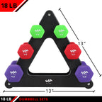 Jfit Dumbbell Set W/Durable Rack, Double Neoprene Coated Workout Weights, Solid Design Rack, 18 Lb Set