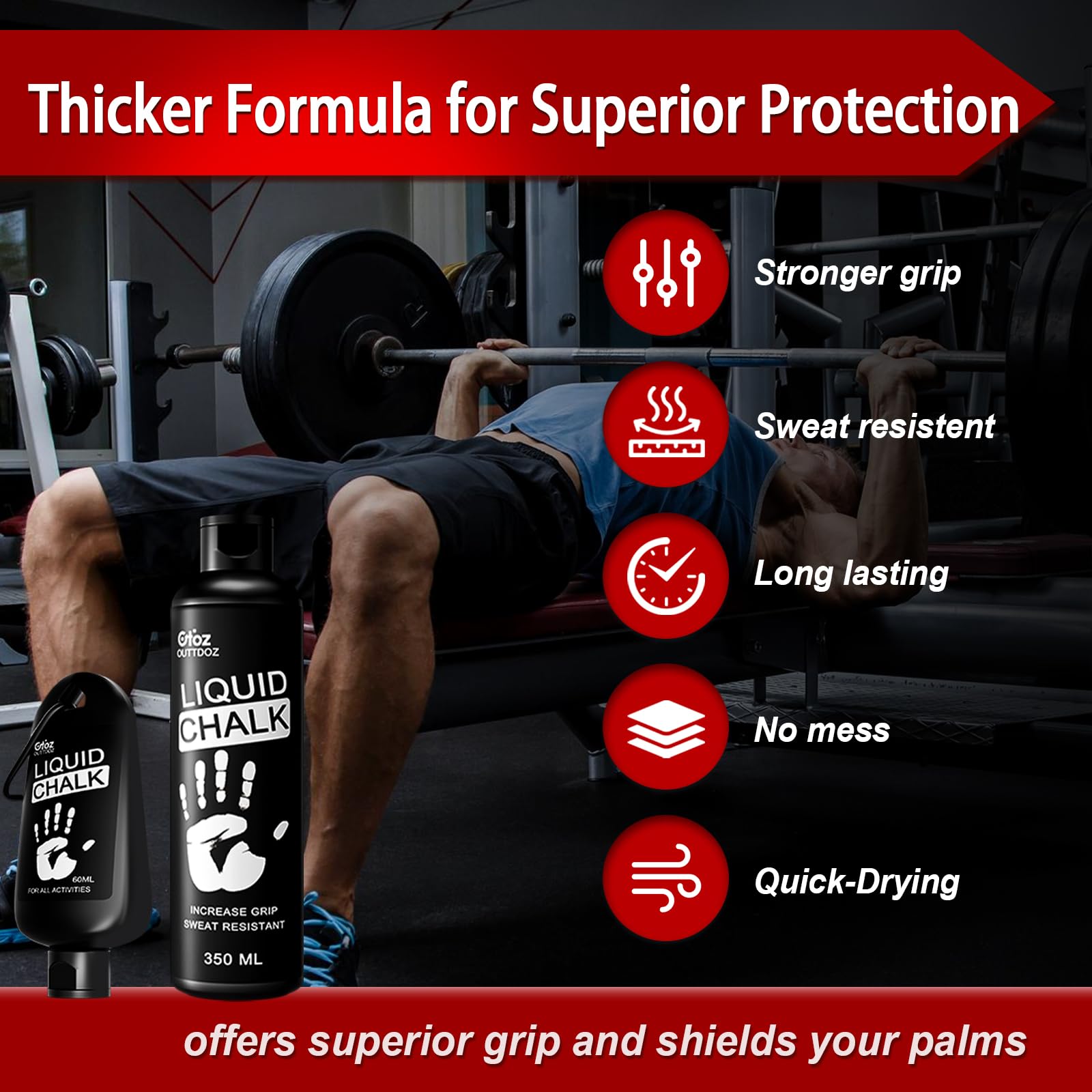 Outtdoz Superior Grip Liquid Chalk Mess-Free Gym Chalk For Weightlifting, Gymnastics, Rock Climbing, Dancing, Dries In Seconds.