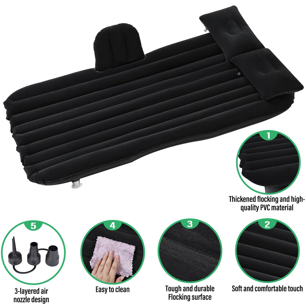 Novelbee Inflatable Car Air Mattress Back Seat Bed With Round Air Foot Piers,Inflatable Camping Air Mattress Blow Up Bed,Portabl