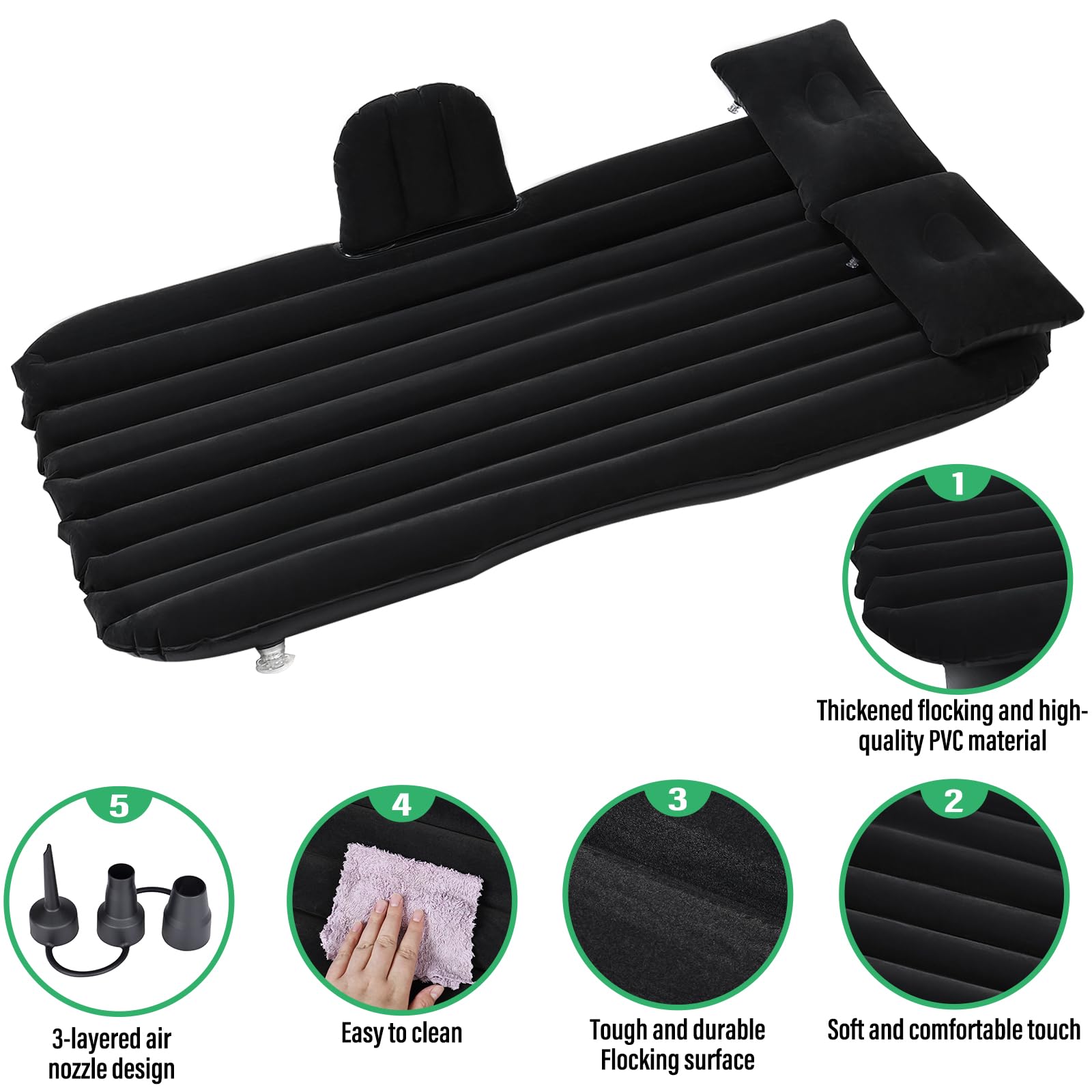 Novelbee Inflatable Car Air Mattress Back Seat Bed With Round Air Foot Piers,Inflatable Camping Air Mattress Blow Up Bed,Portabl