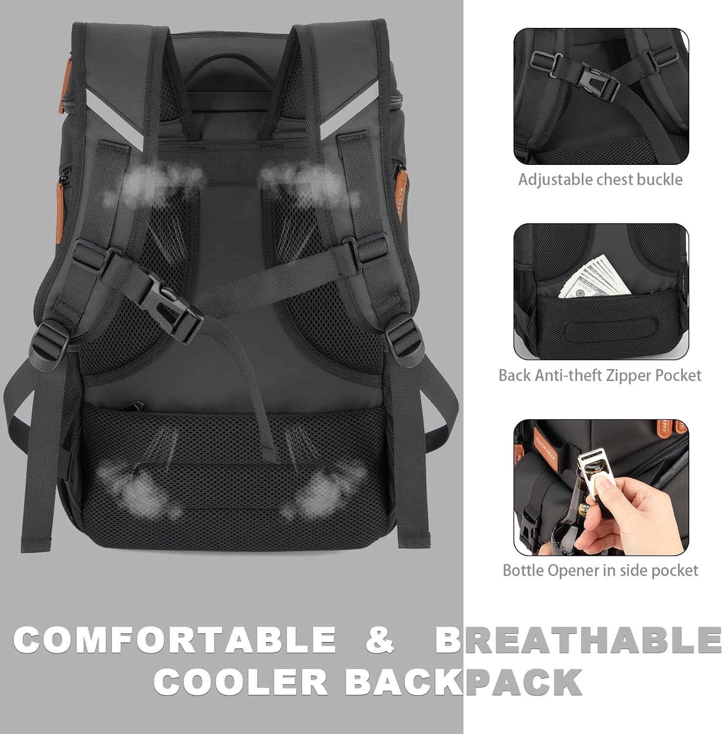 Insulated Cooler Backpack,45 Cans Multifunctional Double Deck Leakproof Cooler Bag With Sternum Strap,Large Capacity Lightweight