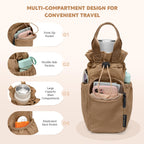 GOLF QUALITY Large Water Bottle Bag for 32/40/42//64oz Water Bottle,Casual Drawstring Crossbody Water Cup Bag,Brown