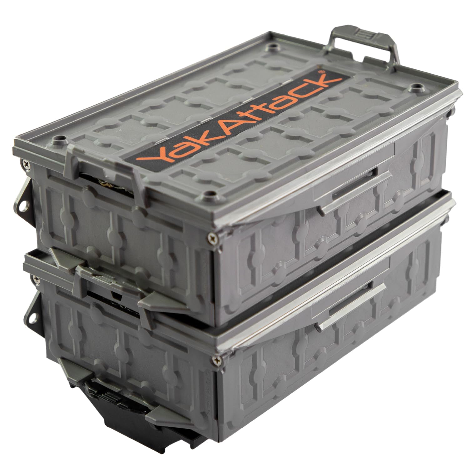 Yakattack Tracpak Battleship Gray Combo Kit - 2 Stackable Kayak Storage Boxes With Quick Release Track Mount Base | Kayak Crate