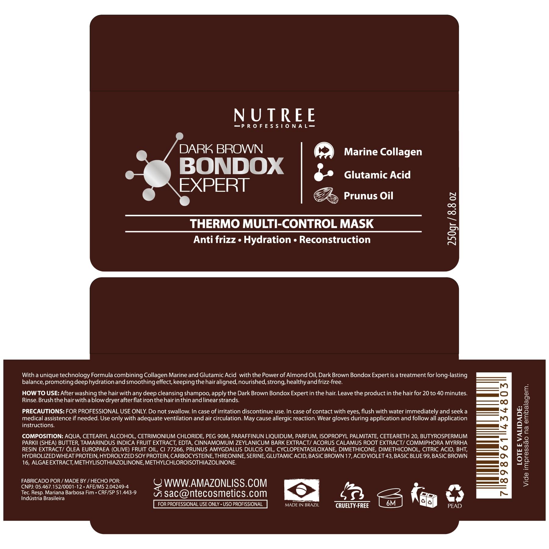 Hair Expert Color Depositing Mask - Dark Brown Color - Marine Collagen And Almond Oil - Formaldehyde-Free - Repairs The Hair Ela