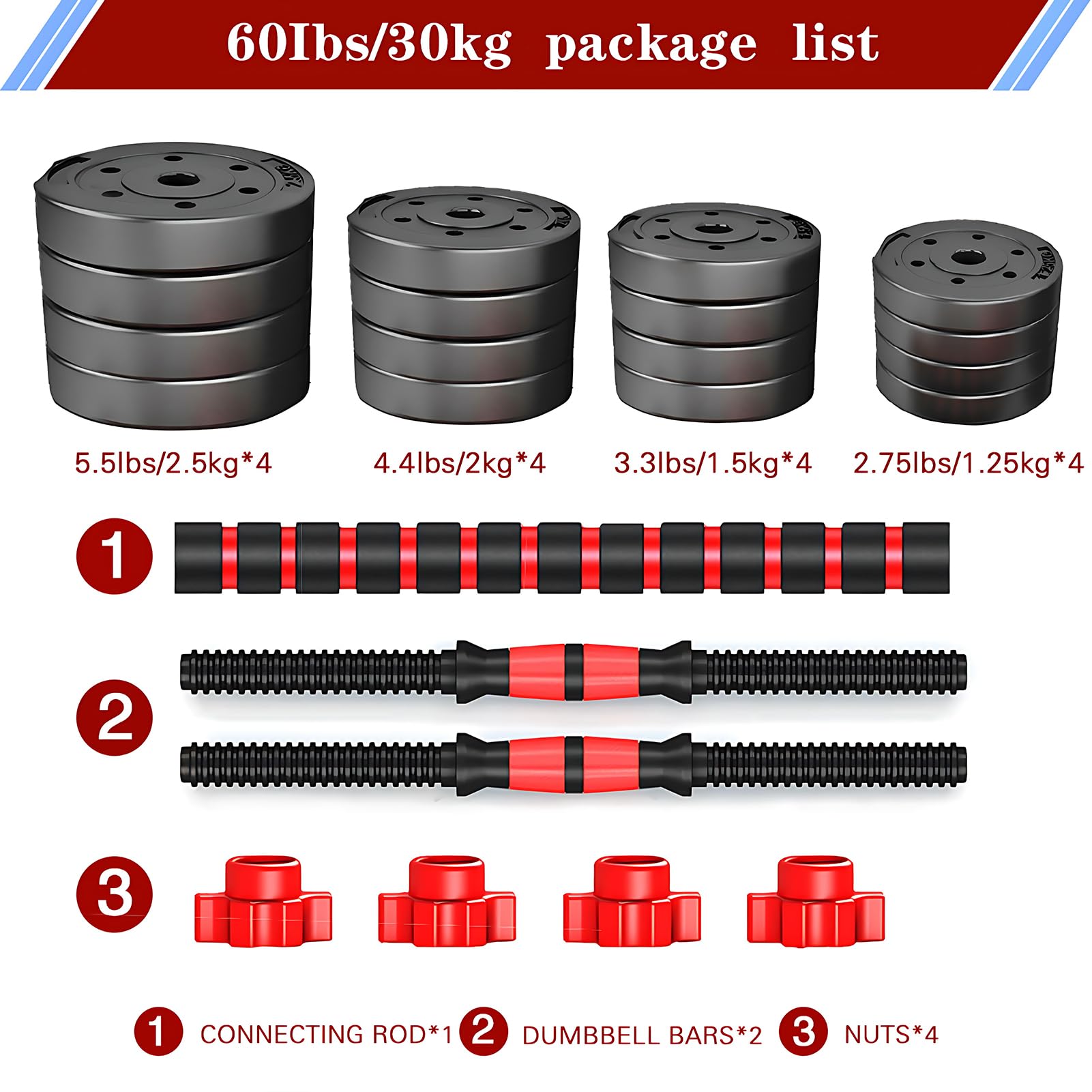 Bcbig Adjustable-Dumbbells-Sets,Free Weights-60Lb(30Lb*2) Dumbbells Set Of 2 Convertible To Barbell A Pair Of Lightweight For Ho
