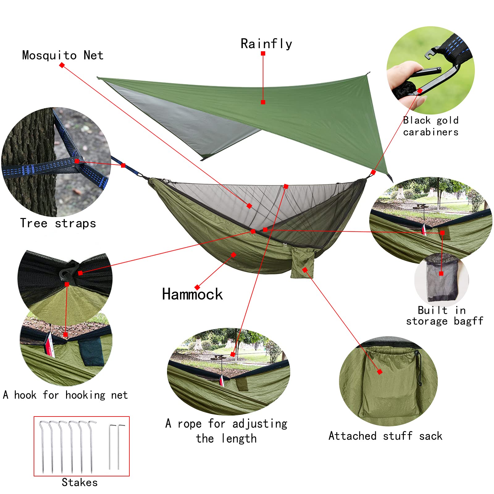 Oversized Rain Tarpaulin,Camping Hammock With Mosquito Net Rain Fly Heavy Duty Tree Strap,Single Double Hammock Tent Waterproof