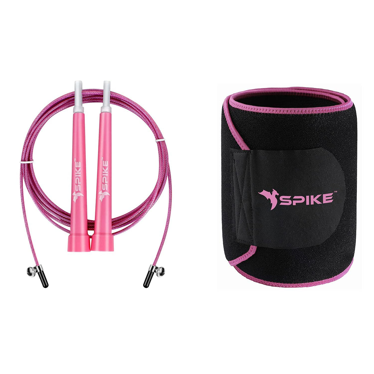 Spike Speed Skipping Jump Rope for Weight Loss, Fat Loss, Strength Designed for both Men and Women (Pink SR + Pink Slim Belt)