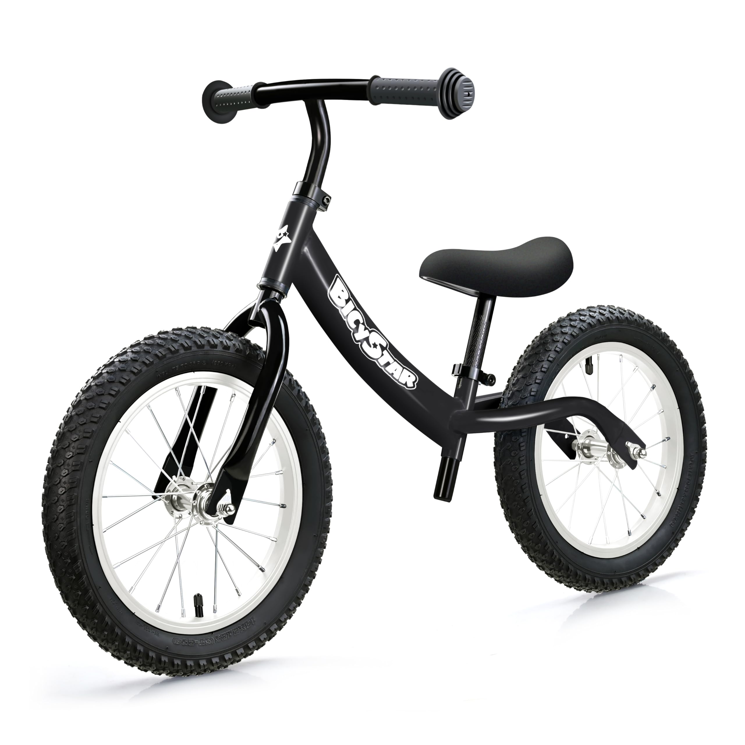 bicystar 14 Inch Toddler Balance Bike for 3-6 Year Old, Real Rubber Air Tires, No Pedal Kids Bike with Adjustable Seat & Handleb