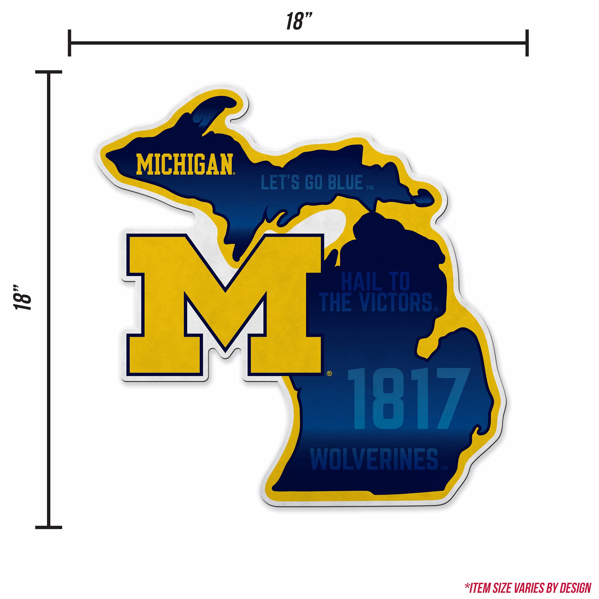 Rico Industries Ncaa Michigan Wolverines State Shape Shape Cut Pennant - Home And Living Room D  Cor - Soft Felt Ez To Hang