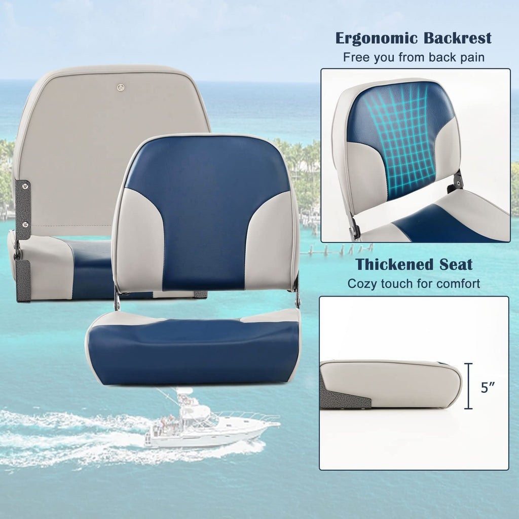 Goplus Low/High Back Boat Seats, Folding Boat Seat With Stainless Steel Screws & Aluminum Hinges, Thickened Sponge Padding, Wate