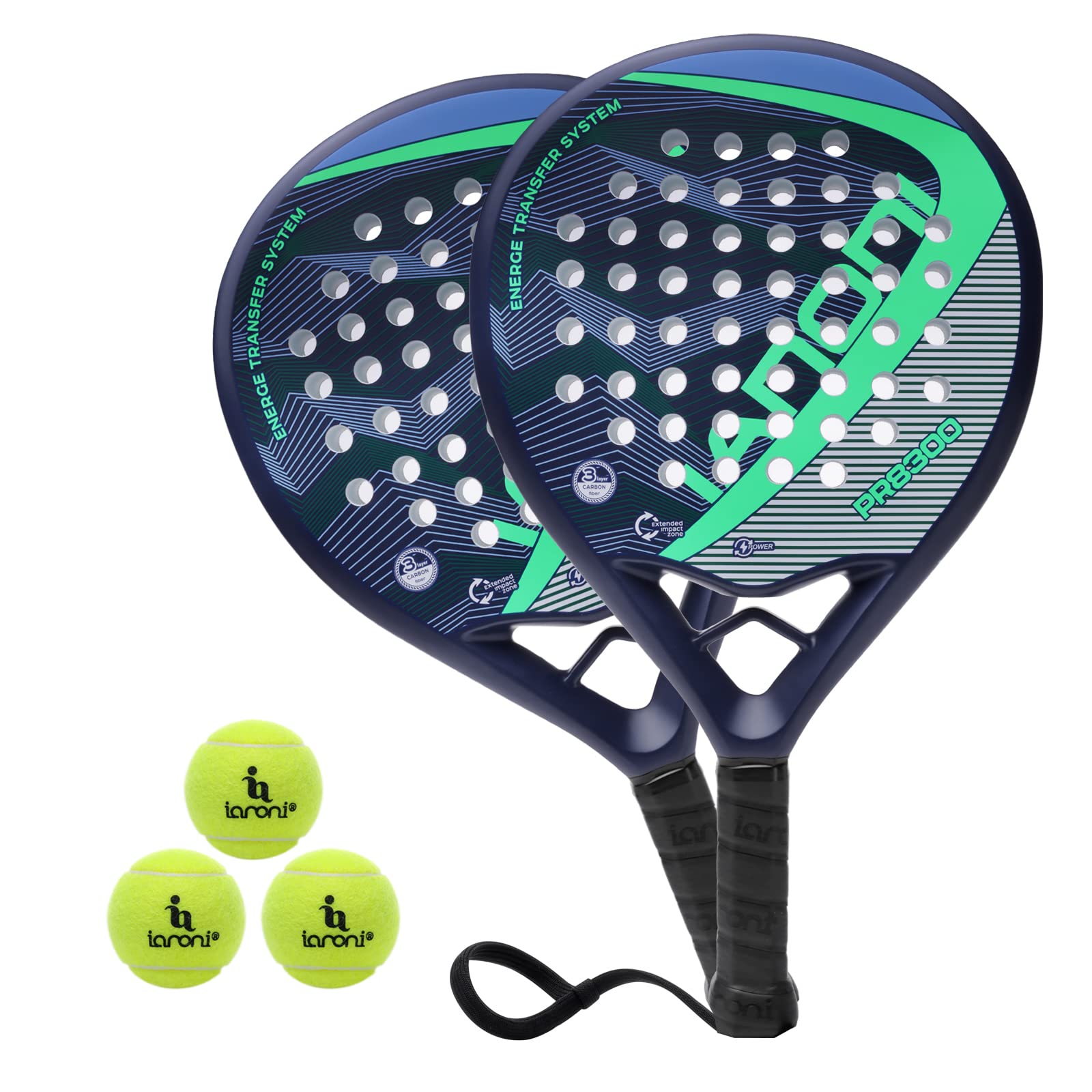 ianoni Paddle Tennis Racket Carbon Fiber Surface with EVA Memory Flex Foam Core POP Padle Racquts (T-PR8300-BLUE)