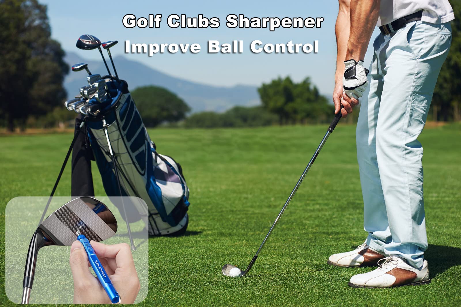 Mazel Golf Club Groove Sharpener Tool For Golf Iron,Wedge,Driver - 3-In-1 Golf Club Cleaner For U & V-Grooves Re-Grooving Tool (