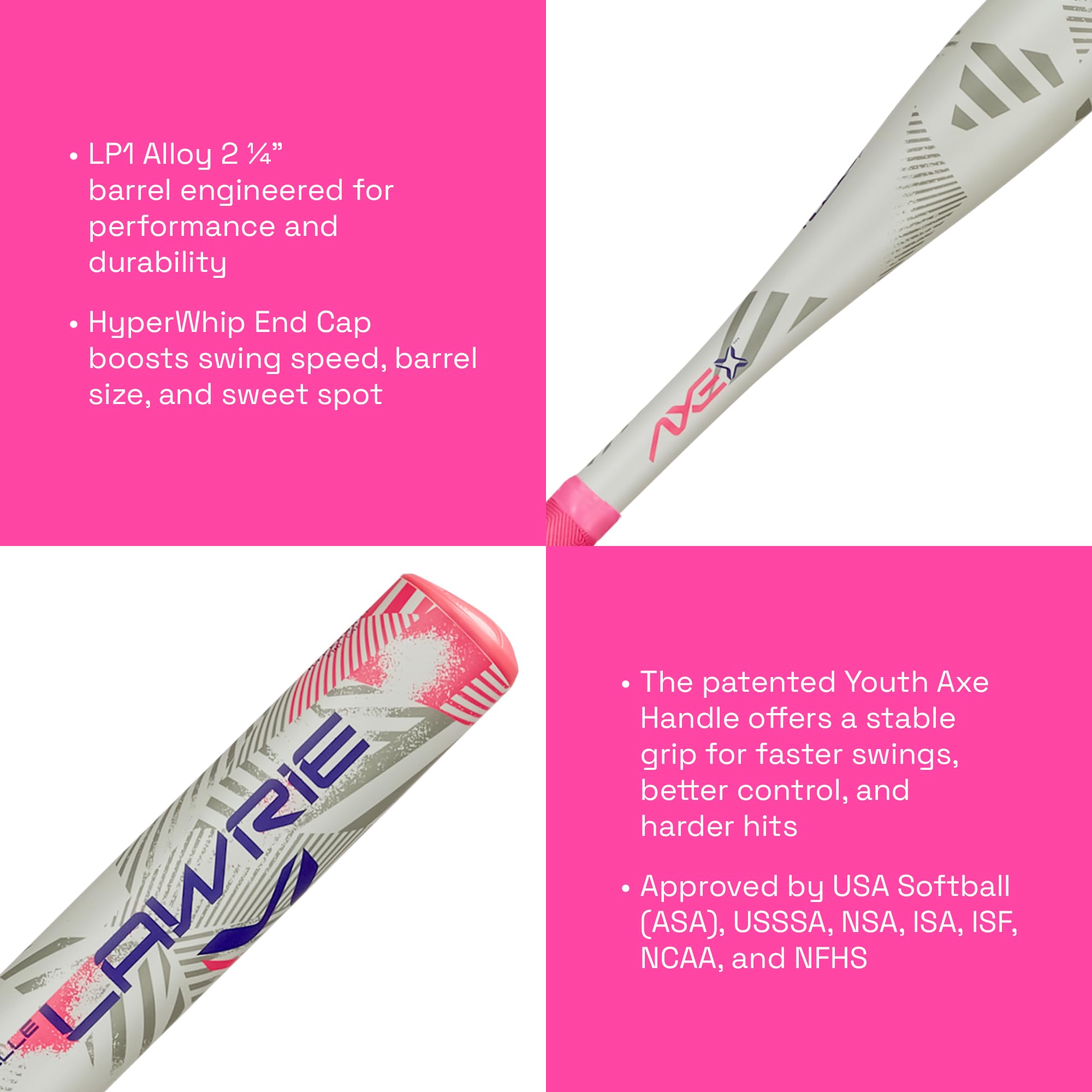 Axe Danielle Lawrie Youth Fastpitch Softball Bat | 1-Piece Alloy | -12 | Usa (Asa)/Usssa Approved | Pink/Purple | Standard Axe H
