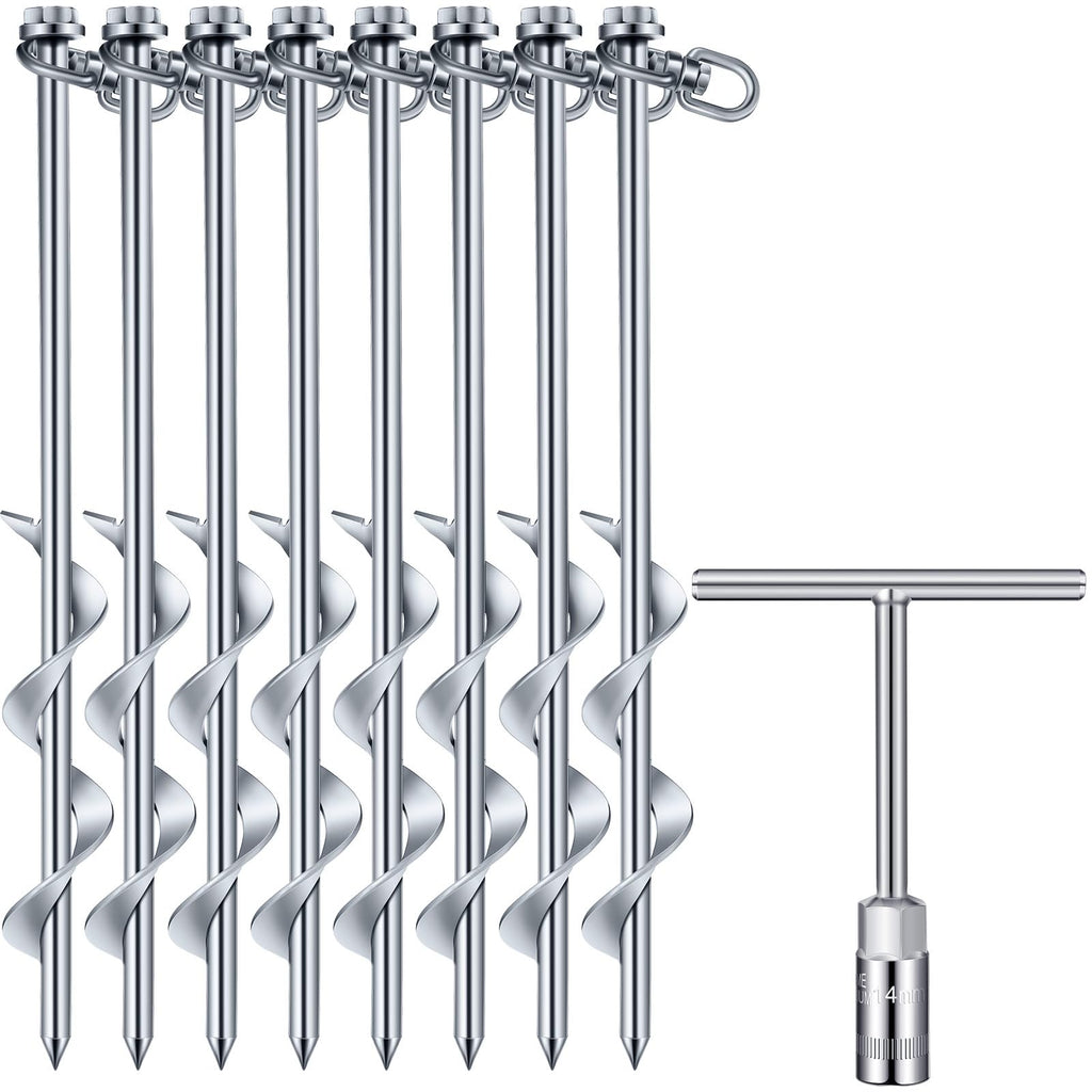 Zhengmy 8 Pcs Ground Anchors Screw In, 12 Inch Heavy Duty Tent Stakes With Trampoline Anchor Hook Ground Stakes For Camping Tent