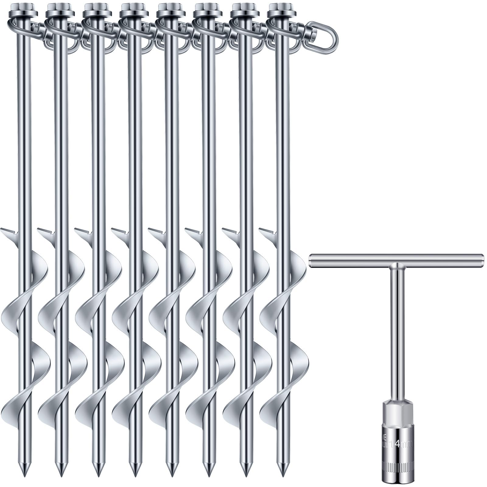 Zhengmy 8 Pcs Ground Anchors Screw In, 12 Inch Heavy Duty Tent Stakes With Trampoline Anchor Hook Ground Stakes For Camping Tent