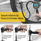 Azuno Digital Bicycle Tire Inflator Gauge With Auto-Select Valve Type - Presta And Schrader Air Compressor Tool