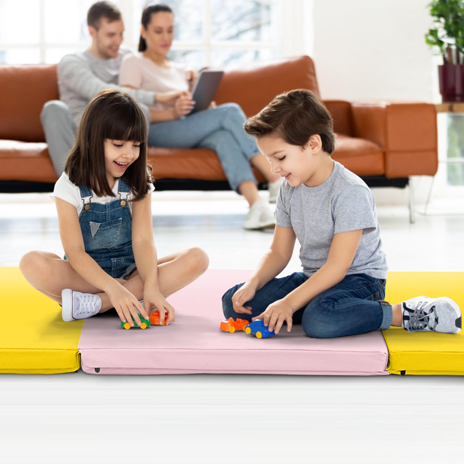 Goplus Folding Gymnastics Mat, Tri-Fold 6X 2X 2? Tumbling Exercise Gym Mat With Pu Leather Cover, Hook & Loop Fastener & Carryin