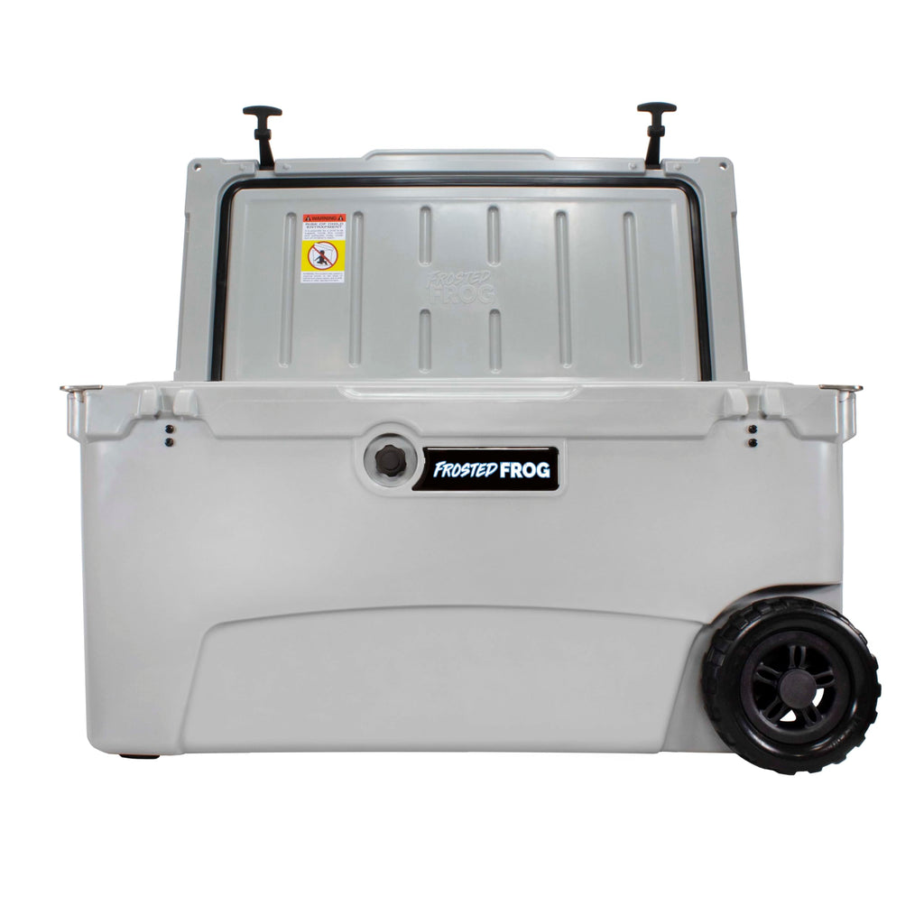 Frosted Frog Original Gray 70 Quart Ice Chest Heavy Duty High Performance Roto-Molded Commercial Grade Insulated Cooler With Whe