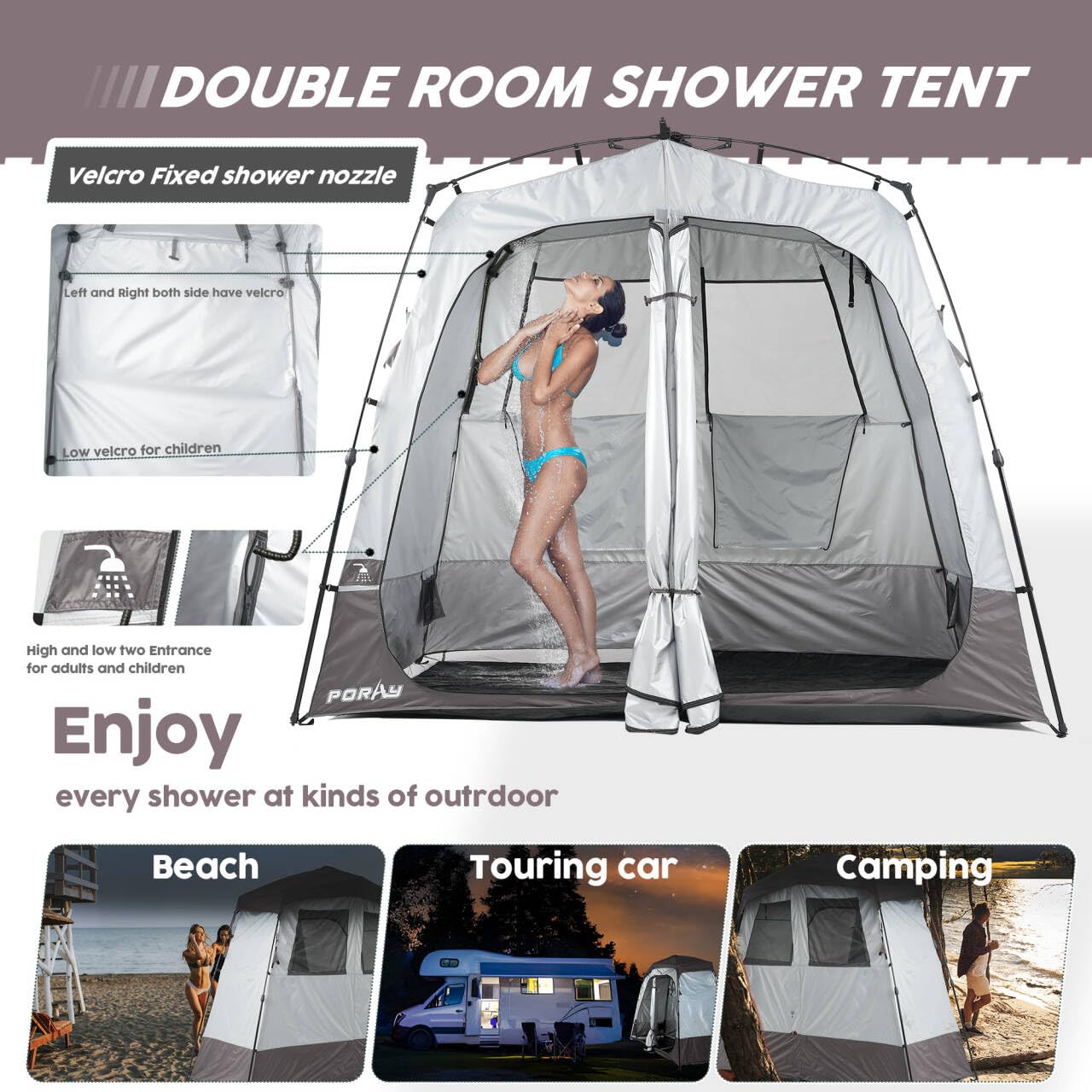 Portable Camping Shower Tent Deluxe Changing Room Easy Set Up Privacy Shelter,Large Toilet Tent With Floor Drain Design For Beac