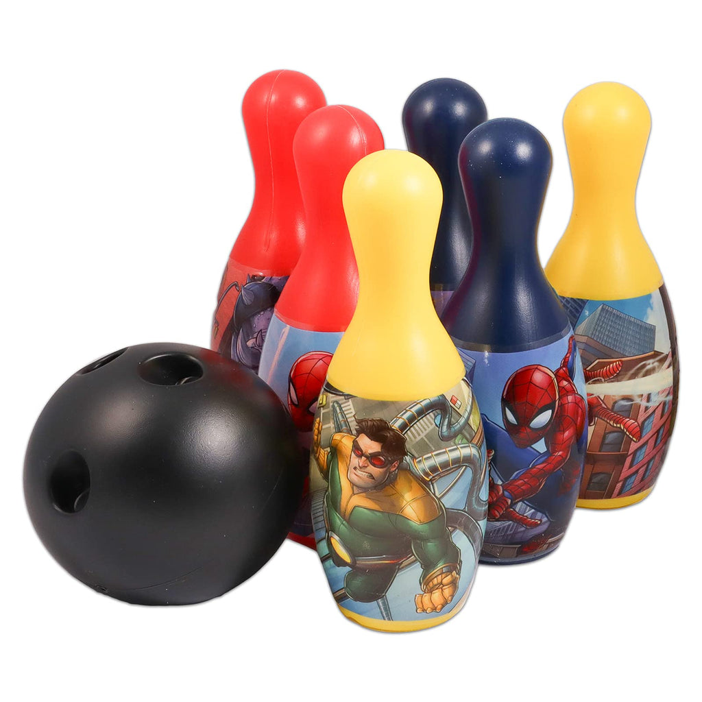 Spiderman Bowling Games Activities Bundle For Toddlers, Kids - 3 Pc Marvel Superhero Bowling Set With Stickers, And More (Spider
